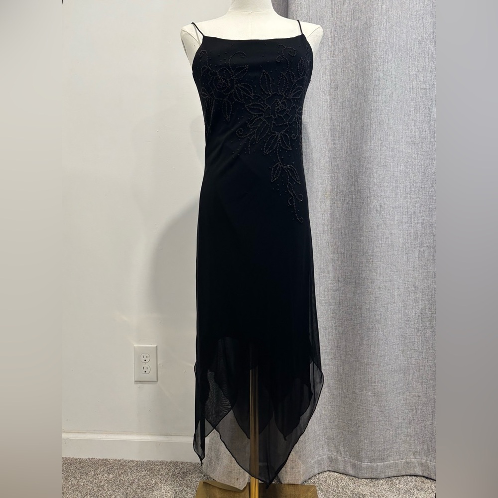 Vintage USA Made Y2K Byer Too! Elegant Black Sleeveless Handkerchief Dress